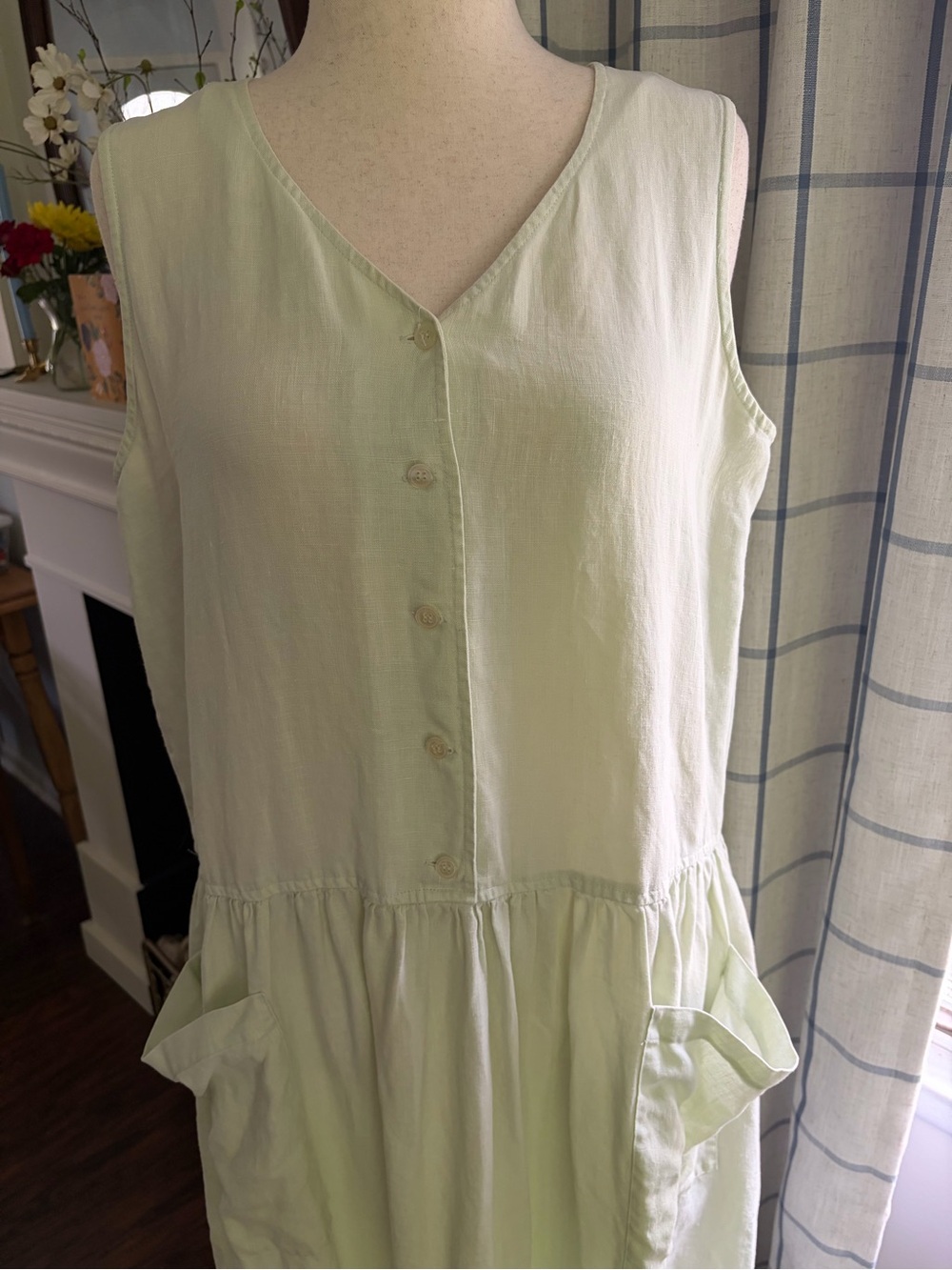 Vintage Linen Green Spencer Tyler Drop Waist Lagenlook Cottage Sleeveless Dress - Picture 8 of 11